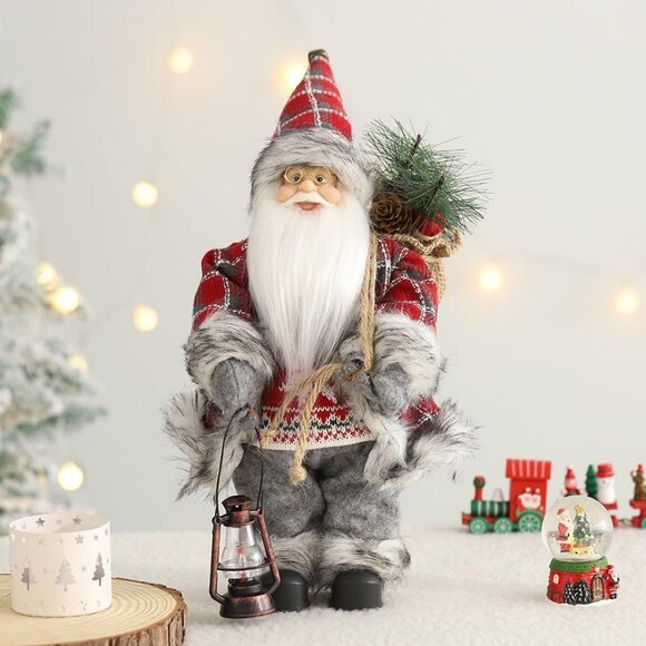 14-inch Santa Claus Figurine with Kerosene Lamp & Sack - Christmas Decor - Picture 1 of 6